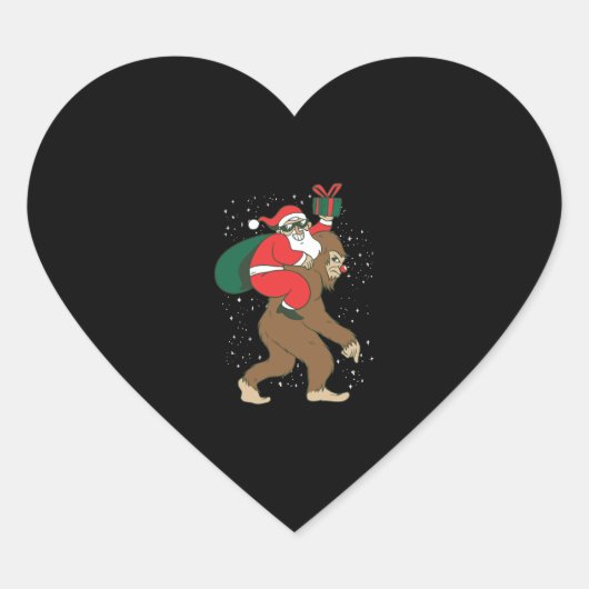 Santa Riding Bigfoot Grappig Yeti Kerstmis ontwerp Hart Sticker (Voorkant)