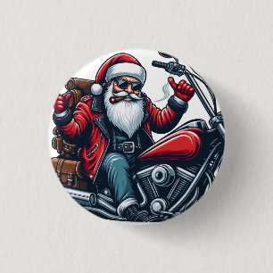 Santa Riding Bike Ronde Button 3,2 Cm