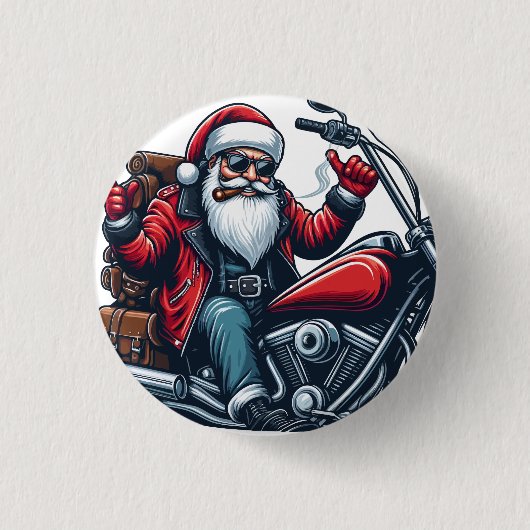 Santa Riding Bike Ronde Button 3,2 Cm (Voorkant)