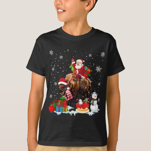 Santa Riding Bizon Kerstmis Pyjama Familie Matchin T-shirt (Voorkant)