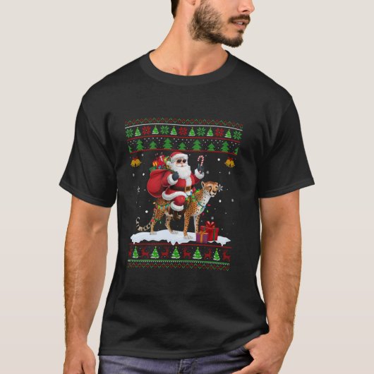 Santa Riding Cheetah Kersttrui Stijl Lelijk T-shirt (Voorkant)