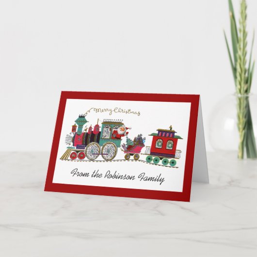 Santa Riding Christmas Train Gepersonaliseerde Kaa Feestdagen Kaart (Voorkant)