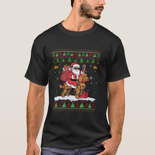 Santa Riding Cockapoo Dog Christmas Sweater Style T-shirt (Voorkant)