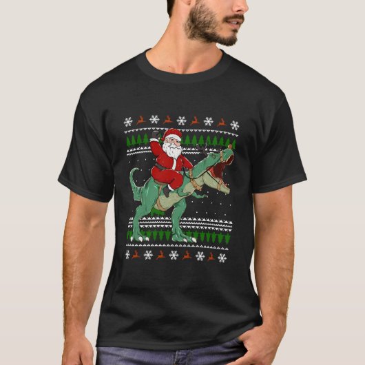 Santa Riding Dino Ugly T-shirt (Voorkant)
