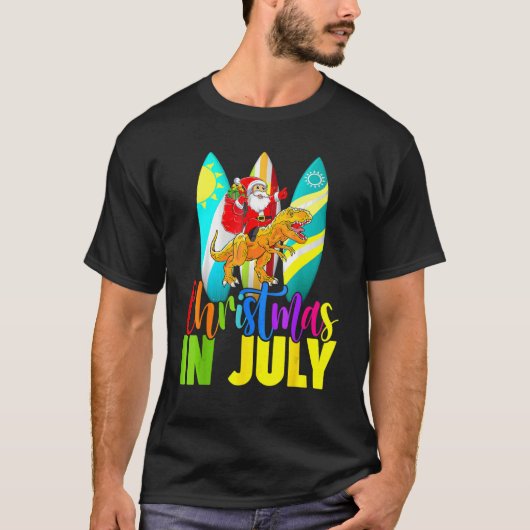 Santa Riding Dinosaur Christmas July Summer Surfi T-shirt (Voorkant)
