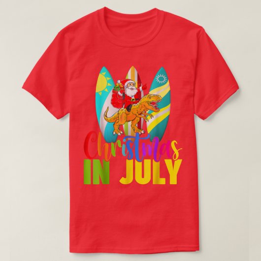 Santa Riding Dinosaur Christmas July Summer Surfi T-shirt (Design voorkant)
