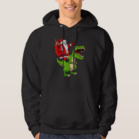 Santa Riding Dinosaur Christmas Pajama Cool Rex X  Hoodie (Voorkant)