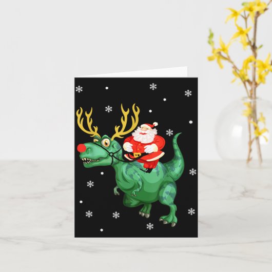 Santa Riding Dinosaur Funny Merry Christmas Lover  Kaart (Gele Bloem)