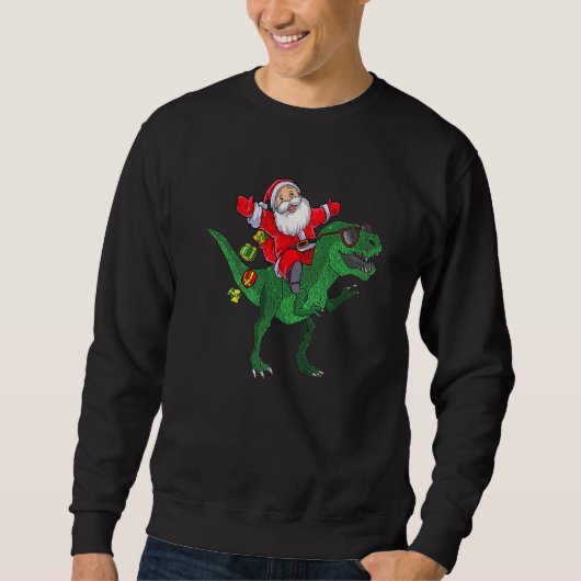 Santa Riding Dinosaur rex Christmas Boys Men Xmas  Trui (Voorkant)