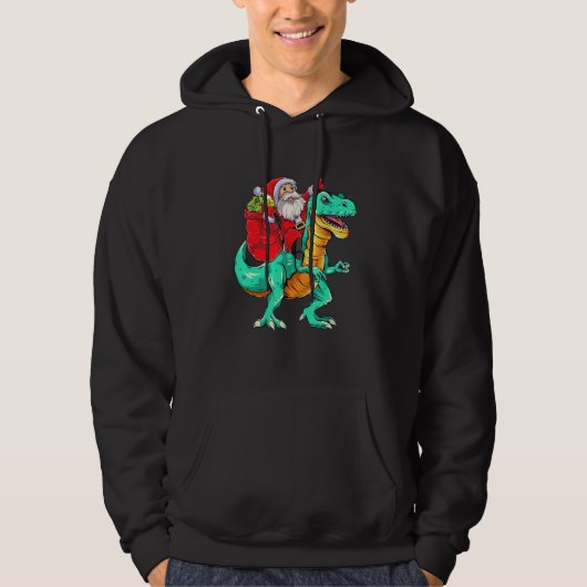 Santa Riding Dinosaur rex   Christmas Hoodie (Voorkant)