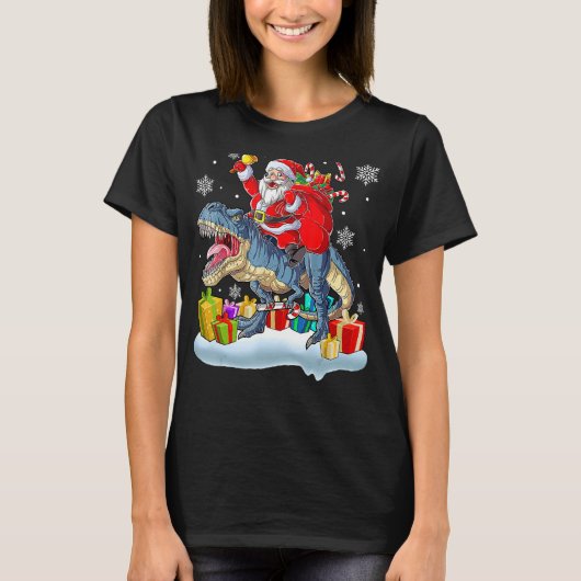 Santa Riding Dinosaur Rex Christmas  Xmas 2 T-shirt (Voorkant)
