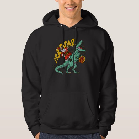 Santa Riding Dinosaur rex Christmas Xmas Kids Boys Hoodie (Voorkant)