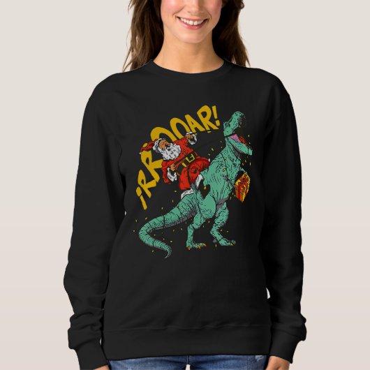 Santa Riding Dinosaur rex Christmas Xmas Kids Boys Trui (Voorkant)
