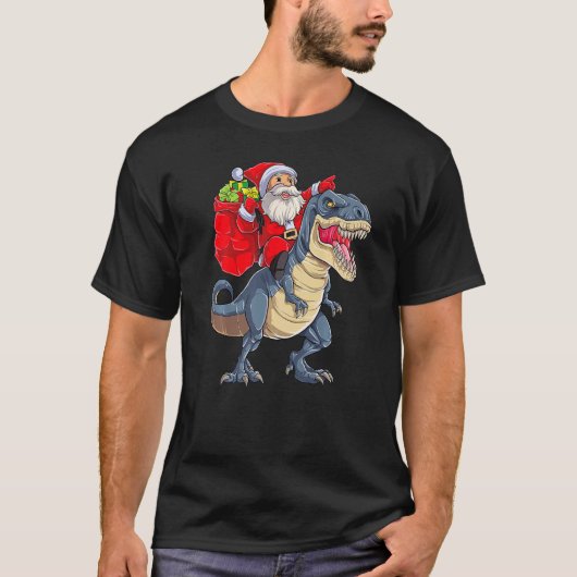 Santa Riding Dinosaur rex kerstfeestdag B T-shirt (Voorkant)