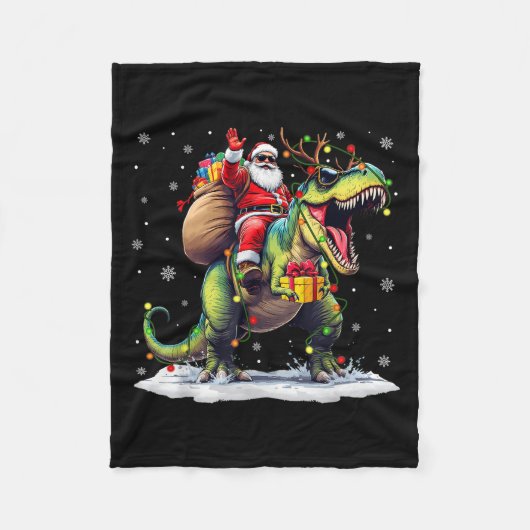 Santa Riding Dinosaur T Rex Christmas Boys Men Xma Fleece Deken (Voorkant)