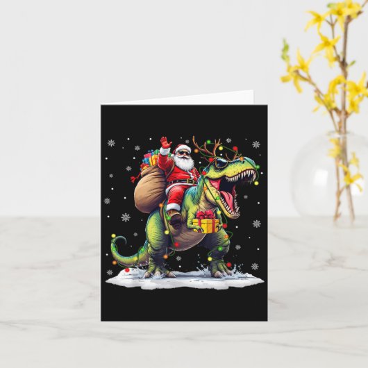Santa Riding Dinosaur T Rex Christmas Boys Men Xma Kaart (Gele Bloem)