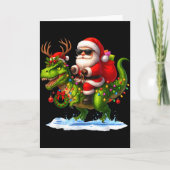 Santa Riding Dinosaur T Rex Christmas Boys Men Xma Kaart (Voorkant)
