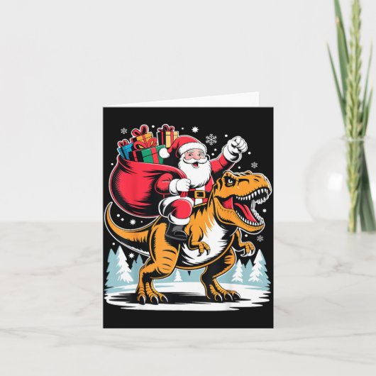 Santa Riding Dinosaur T Rex Christmas Boys Xmas  Kaart (Voorkant)