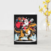 Santa Riding Dinosaur T Rex Christmas Boys Xmas  Kaart (Gele Bloem)