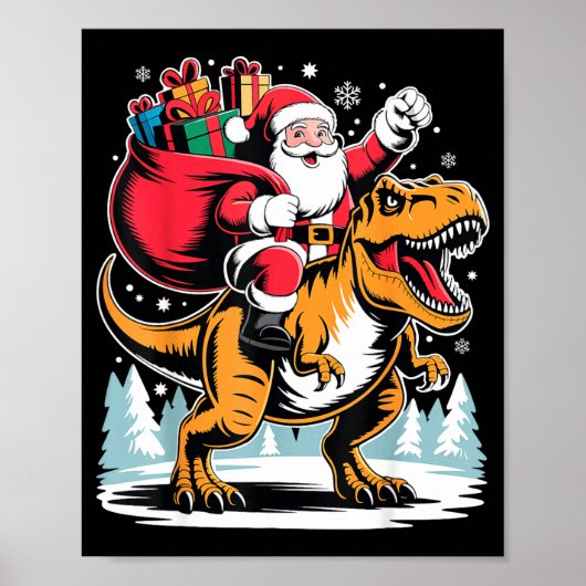 Santa Riding Dinosaur T Rex Christmas Boys Xmas Poster (Voorkant)