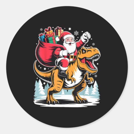 Santa Riding Dinosaur T Rex Christmas Boys Xmas  Ronde Sticker (Voorkant)