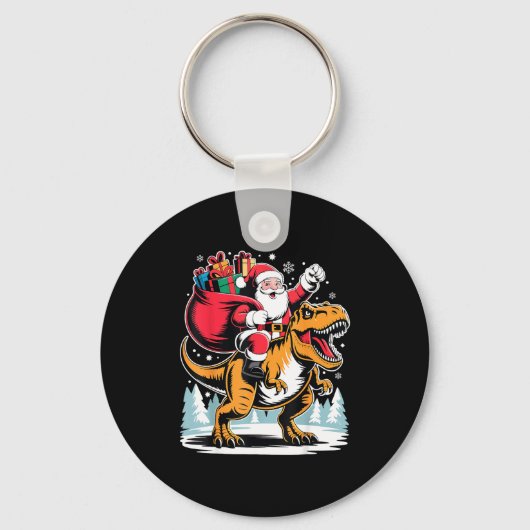 Santa Riding Dinosaur T Rex Christmas Boys Xmas  Sleutelhanger (Voorkant)
