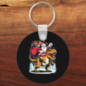 Santa Riding Dinosaur T Rex Christmas Boys Xmas  Sleutelhanger (Voorkant)