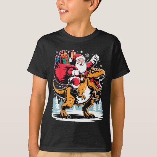 Santa Riding Dinosaur T Rex Christmas Boys Xmas  T-shirt (Voorkant)
