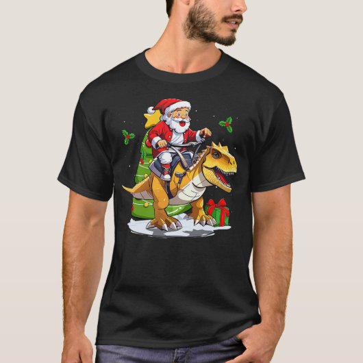 Santa Riding Dinosaur T-Rex Christmas Dinosaurs T-shirt (Voorkant)