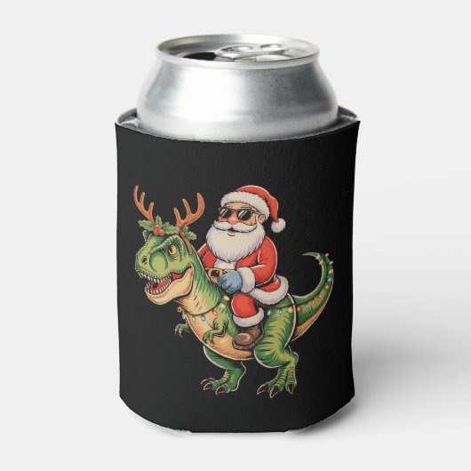 Santa Riding Dinosaur T Rex Christmas Retro Xmas Blikjeskoeler (Blikje Voorkant)