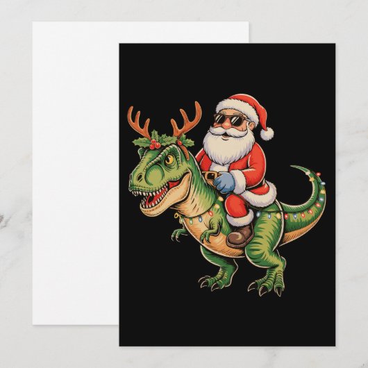 Santa Riding Dinosaur T Rex Christmas Retro Xmas Feestdagenkaart (Voorkant / Achterkant)