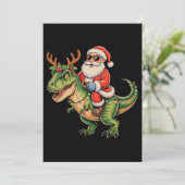 Santa Riding Dinosaur T Rex Christmas Retro Xmas Feestdagenkaart (Staand voorkant)