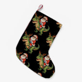 Santa Riding Dinosaur T Rex Christmas Retro Xmas Kleine Kerstsok (Voorkant (Hangend))