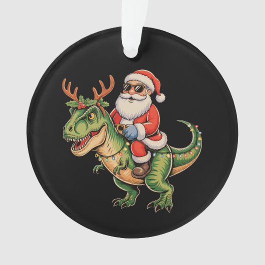 Santa Riding Dinosaur T Rex Christmas Retro Xmas Ornament (voorkant)