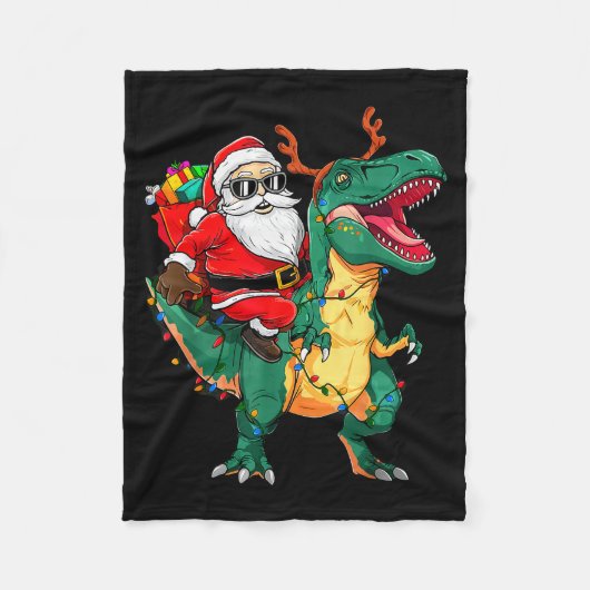Santa Riding Dinosaur T Rex Funny Christmas Kids B Fleece Deken (Voorkant)