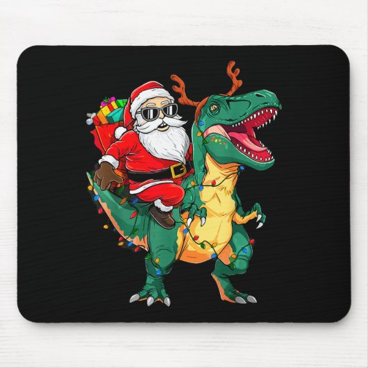Santa Riding Dinosaur T Rex Funny Christmas Kids B Muismat (Voorkant)