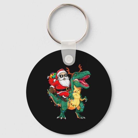 Santa Riding Dinosaur T Rex Funny Christmas Kids B Sleutelhanger (Voorkant)