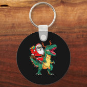 Santa Riding Dinosaur T Rex Funny Christmas Kids B Sleutelhanger (Voorkant)