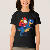 Santa Riding Dinosaur T Rex Funny Christmas Tri-Blend Shirt (Voorkant)