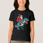 Santa Riding Dinosaur T Rex Funny Christmas Tri-Blend Shirt (Voorkant)