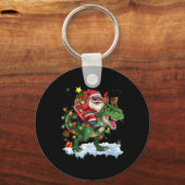 Santa Riding Dinosaur T Rex kerstboomverlichting Sleutelhanger (Voorkant)