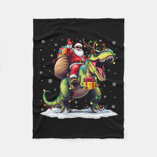 Santa Riding Dinosaur T Rex kerstjongens Man Xma Fleece Deken (Voorkant)