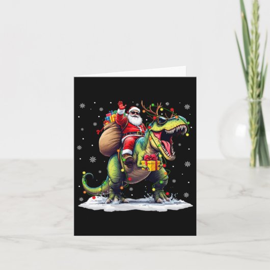 Santa Riding Dinosaur T Rex kerstjongens Man Xma Kaart (Voorkant)
