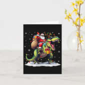 Santa Riding Dinosaur T Rex kerstjongens Man Xma Kaart (Gele Bloem)