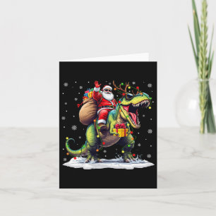 Santa Riding Dinosaur T Rex kerstjongens Man Xma Kaart