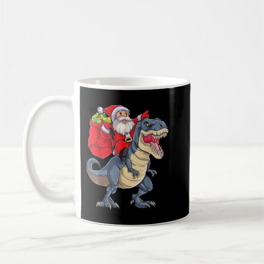 Santa Riding Dinosaur T rex kerstjongens Man Xma Koffiemok (Links)
