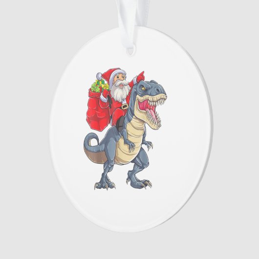 Santa Riding Dinosaur T rex kerstjongens Man Xma Ornament (voorkant)