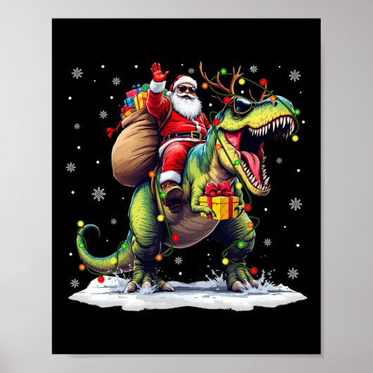 Santa Riding Dinosaur T Rex kerstjongens Man Xma Poster (Voorkant)