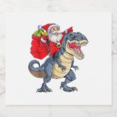 Santa Riding Dinosaur T rex kerstjongens Man Xma Sparkling Wijnetiket (Enkel label)