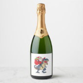 Santa Riding Dinosaur T rex kerstjongens Man Xma Sparkling Wijnetiket (Voorkant)